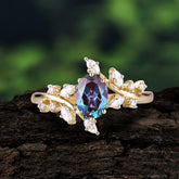 Nature-Inspired Branch 6 prong Oval-Cut Alexandrite Engagement Ring